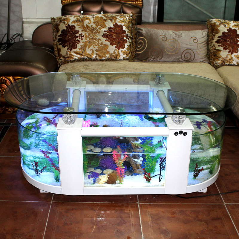 大型生态茶几鱼缸客厅水族箱玻璃家用桌面乌龟缸中型圆柱型可定做