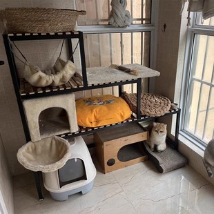 猫爬架猫砂盆置物架多层宠物用品收纳阳台猫咪阶梯猫窝笼鱼缸架子