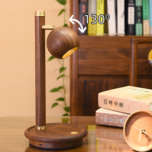 可调光台灯触摸便携卧室射灯床头灯创意新中式黑胡桃实木充电台灯