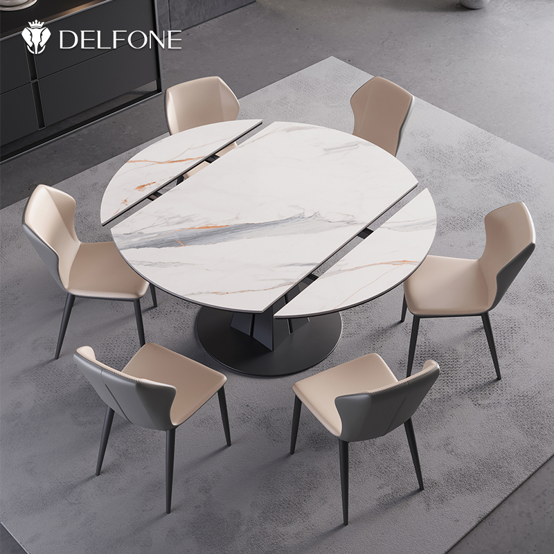 德利丰旋转伸缩岩板餐桌圆桌小户型家用餐桌椅2024新款方变圆饭桌