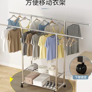 卧室服杆凉伸缩架子阳台 折叠不锈钢晾衣架落地家用挂衣内晒单杆式