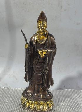 仿古铜鎏金济公家具客厅摆件古玩铜器收藏铜济公佛像供奉工艺品