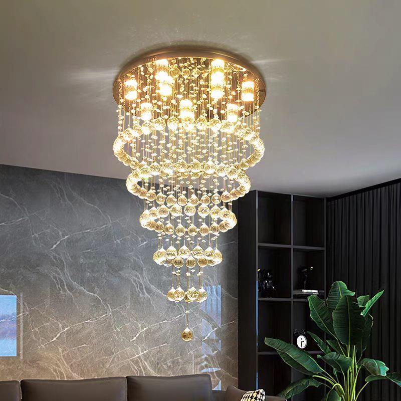 楼梯长吊灯复式客厅灯别墅大厅吊灯简约现代loft公寓水晶饭厅灯具