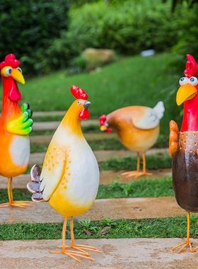 园林庭院摆件卡通仿真公鸡母鸡动物雕塑户外景观摆设创意家居装饰