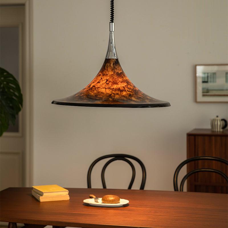 中古餐厅吊灯升降款复古琥珀彩绘客厅岛台书房餐桌主灯设计伸缩灯