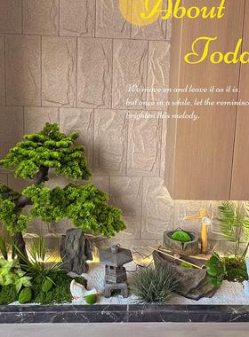 公司形象墙仿真迎客松流水假山石组合造景办公室店面橱窗装饰景观