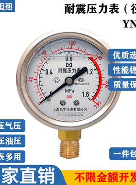 YN60耐震压力表16MPa25MPa抗震充油压水压气压液压真空负压防震