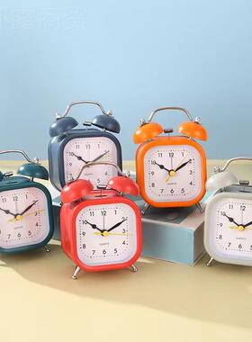 正方形书金打铃小闹钟 静属音扫秒YVB小时钟 学生起床头桌床闹钟