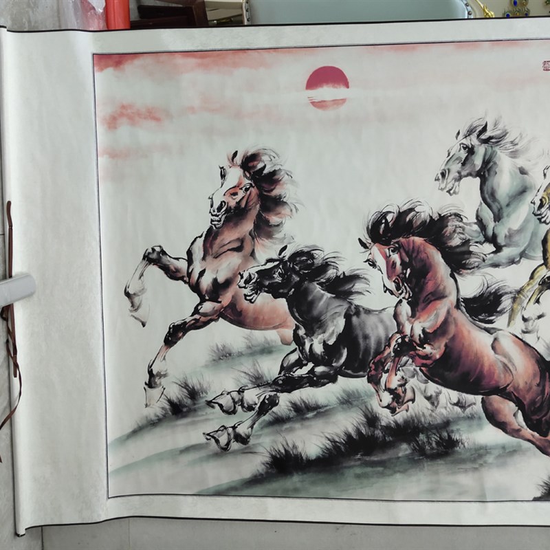 六尺国画卷轴字画动物画客厅办公室装饰画中式墙壁挂画马到成功E图片