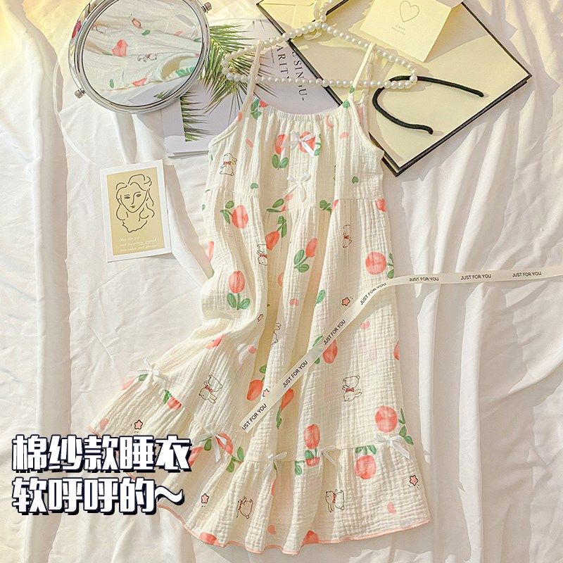 吊带儿童睡裙女夏季薄款棉纱睡衣连衣裙子女童夏款纱布女孩家居服,童装/婴儿装/亲子装,家居裙/睡裙,淘宝优惠券,粉丝福利购,淘宝优惠卷