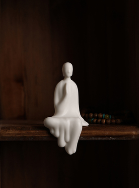 陶瓷白色小沙弥书架摆件家居装饰品客厅卧室酒柜桌面办公室工艺品