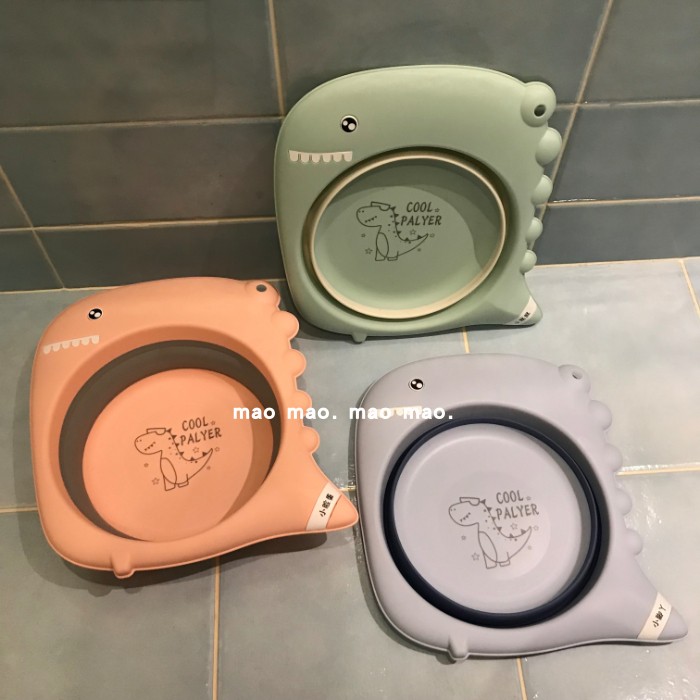 卡通小恐龙折叠家用洗脸盆迷你小号学生宿舍便携清洁塑料脸盆洗衣