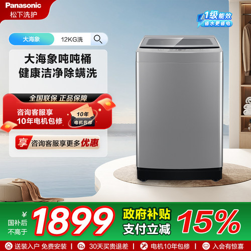 [大海象] 松下12Kg大容量除螨波轮家用全自动一级能效洗衣机K2M1
