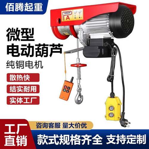 跨境微型电动葫芦220V家用装修小型吊机钢丝绳电葫芦上料机