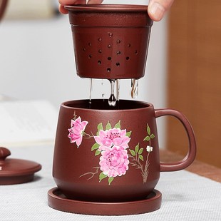 宜兴紫砂杯堆绘变色内胆过滤办公泡茶杯家用茶具大容量男女士杯子