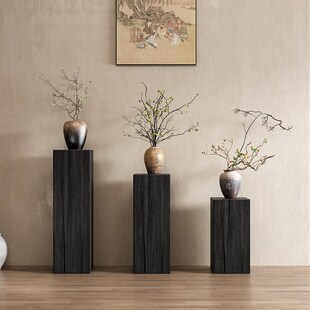 原实木碳化方形木墩子花架底座木桩玄关树桩根雕摆件侘寂风民宿