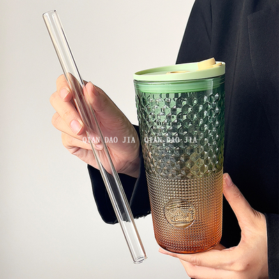 玻璃吸管杯大容量带盖子带吸管杯办公室夏季高颜值女王杯奶茶水果