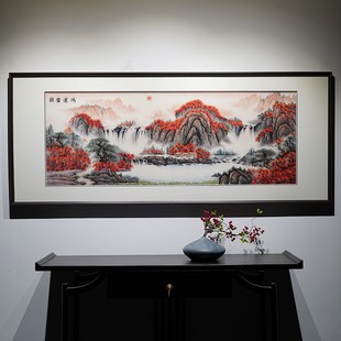 大幅裝 飾畫純手工刺繡蘇繡掛畫 橫版 鴻運當頭客廳沙發背景墻新中式