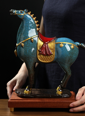 东方泥土《将军马》陶瓷马摆件客厅酒柜办公室桌面装饰工艺品礼品
