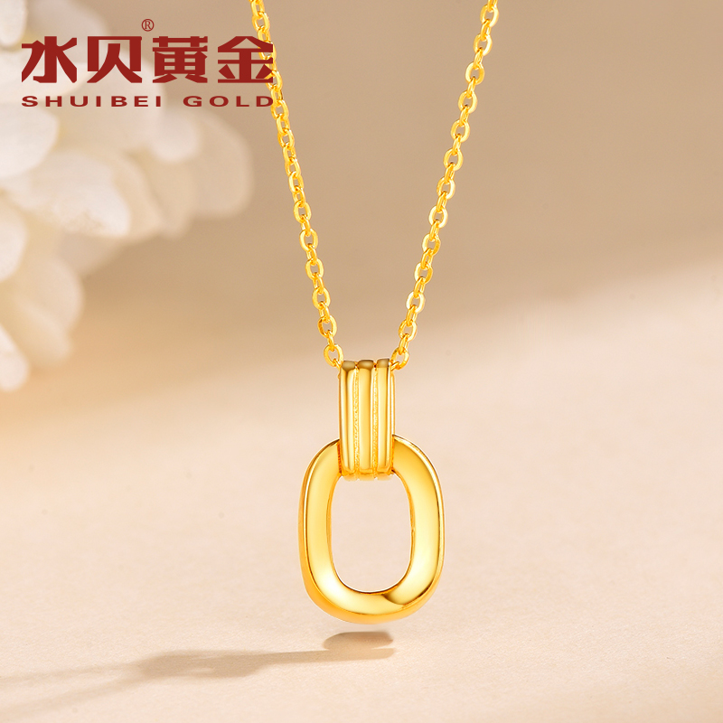 水贝黄金足金999几何双环吊坠女