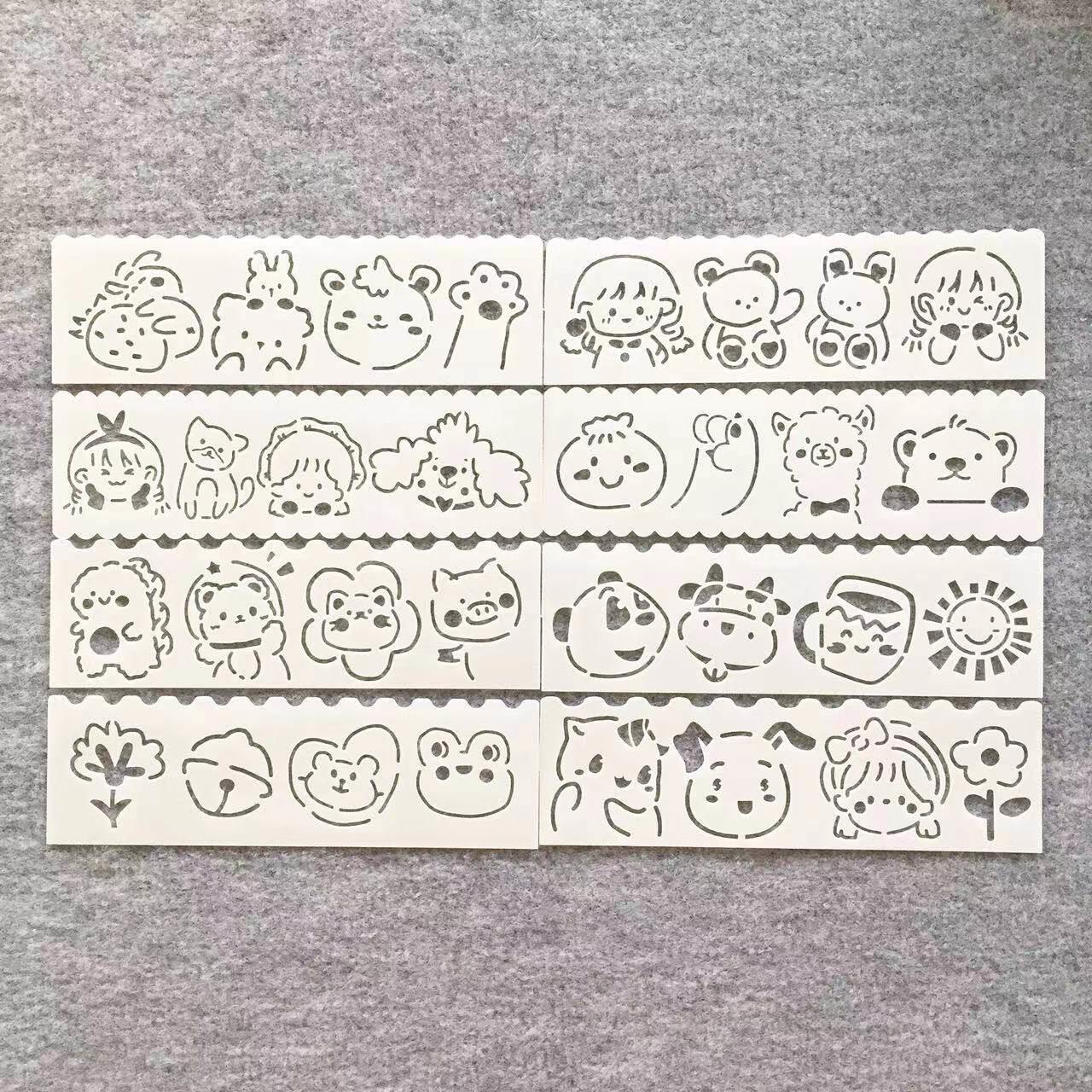 新款细长学生涂鸦绘画模板条卡通镂空手抄报模板卡通绘画模板尺