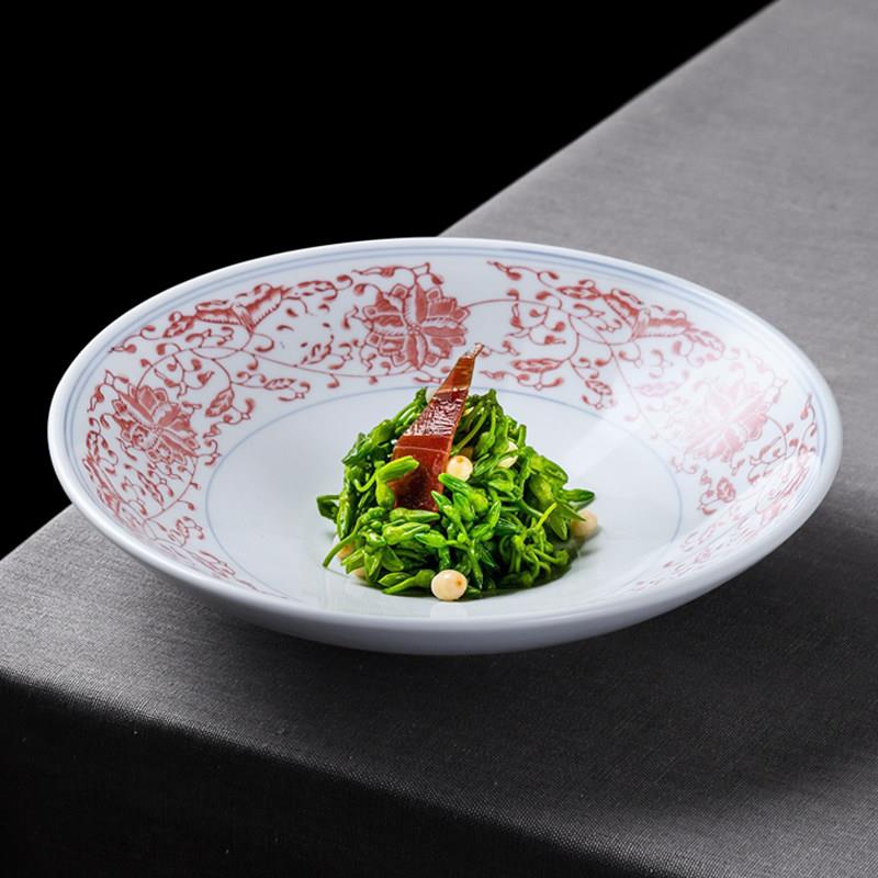 中式仿古陶瓷浅碗饭店用特色冷菜盘子湘菜小炒盘创意酒店商用餐具