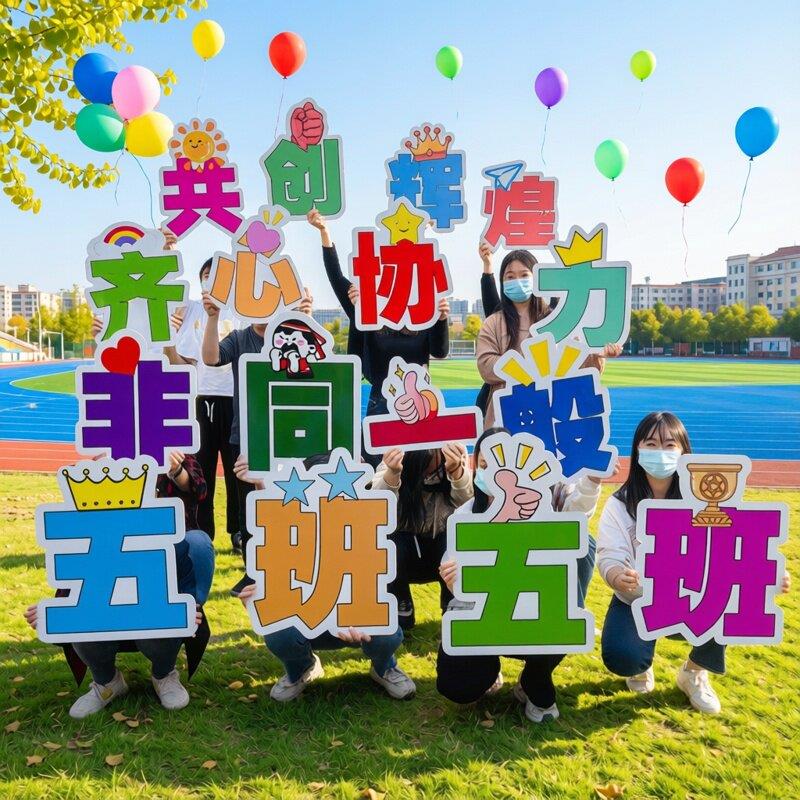 运动会入场创意手举牌定制啦啦队加油道具公司团建拍照手持牌标语