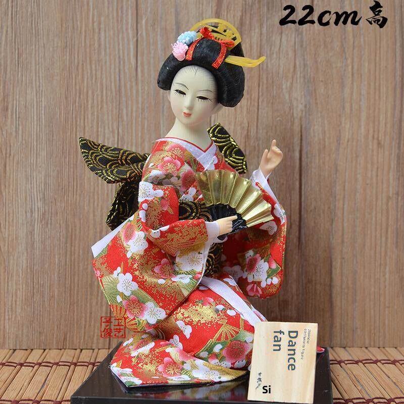 日本艺妓人偶人形跪款绢人日式传统工艺装饰礼品居酒屋摆件22cm高