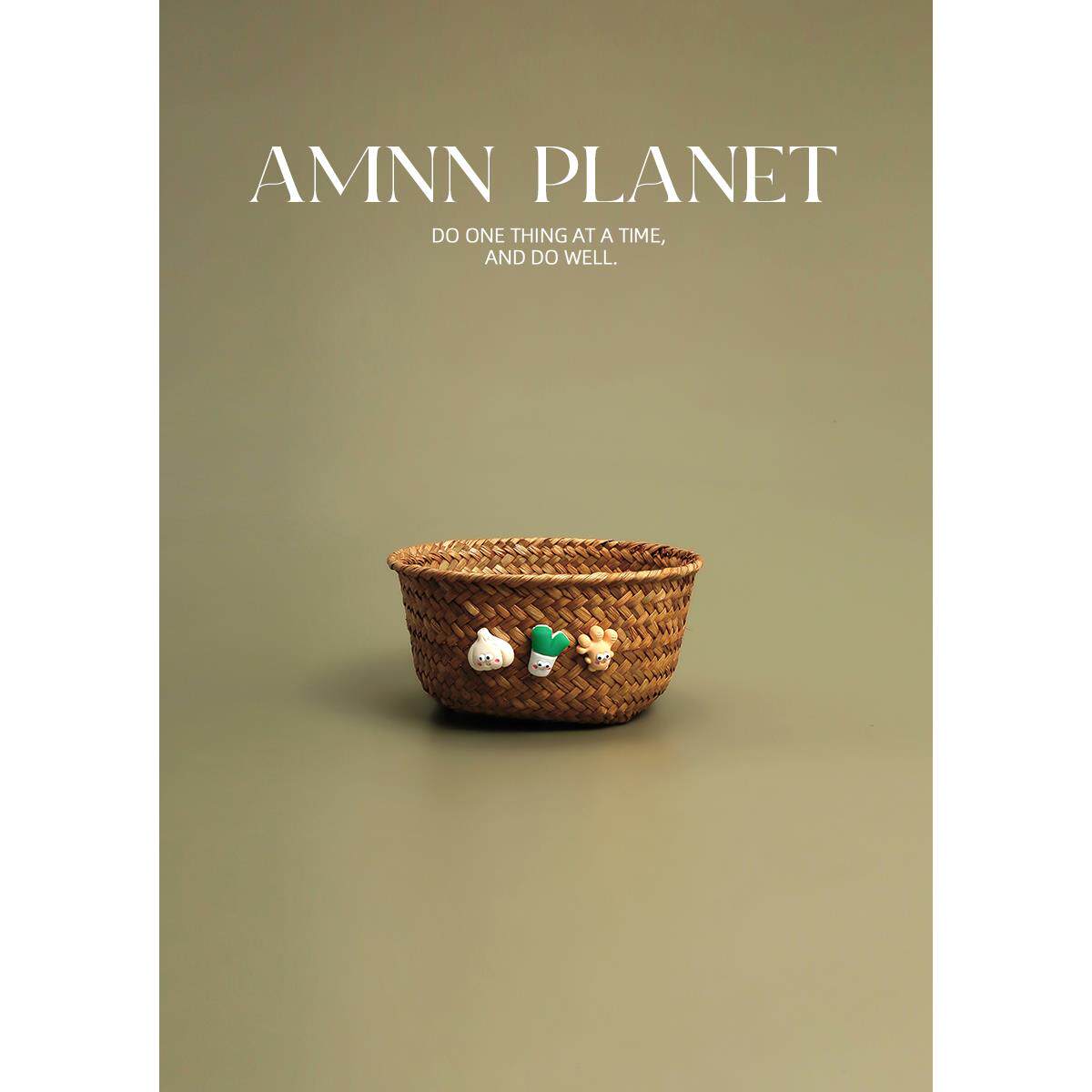 AMNN 原创编织可爱篮子厨房姜蒜小筐玄关桌面杂物零食钥匙储物篮