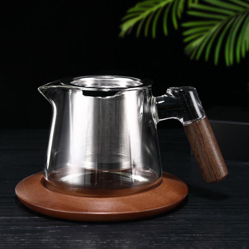 木把玻璃公道杯带茶漏网泡茶壶茶水分离耐高温煮茶壶飘逸杯咖啡壶