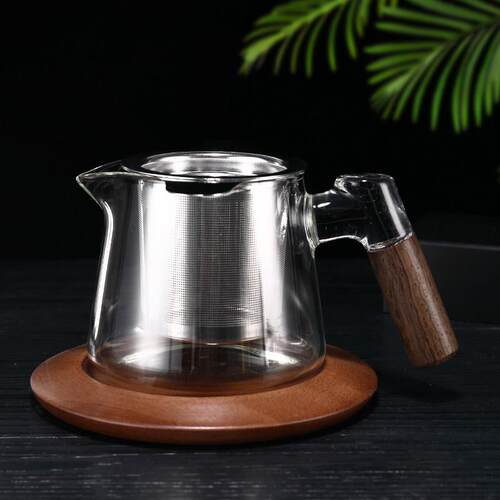 木把玻璃公道杯带茶漏网泡茶壶茶水分离耐高温煮茶壶飘逸杯咖啡壶