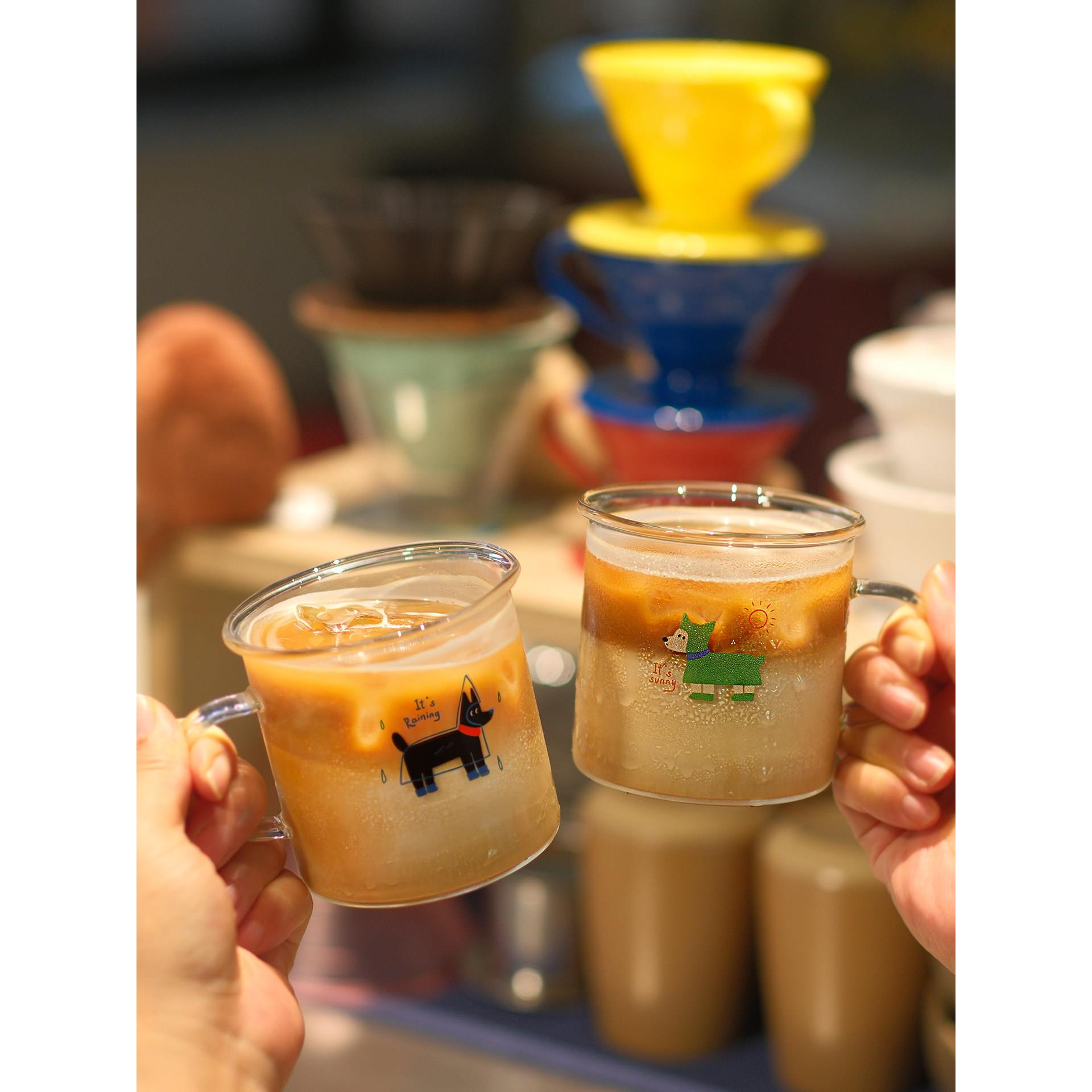 原创可爱萌犬雨衣狗狗耐高温玻璃杯牛奶咖啡杯饮料杯水杯泡茶杯子