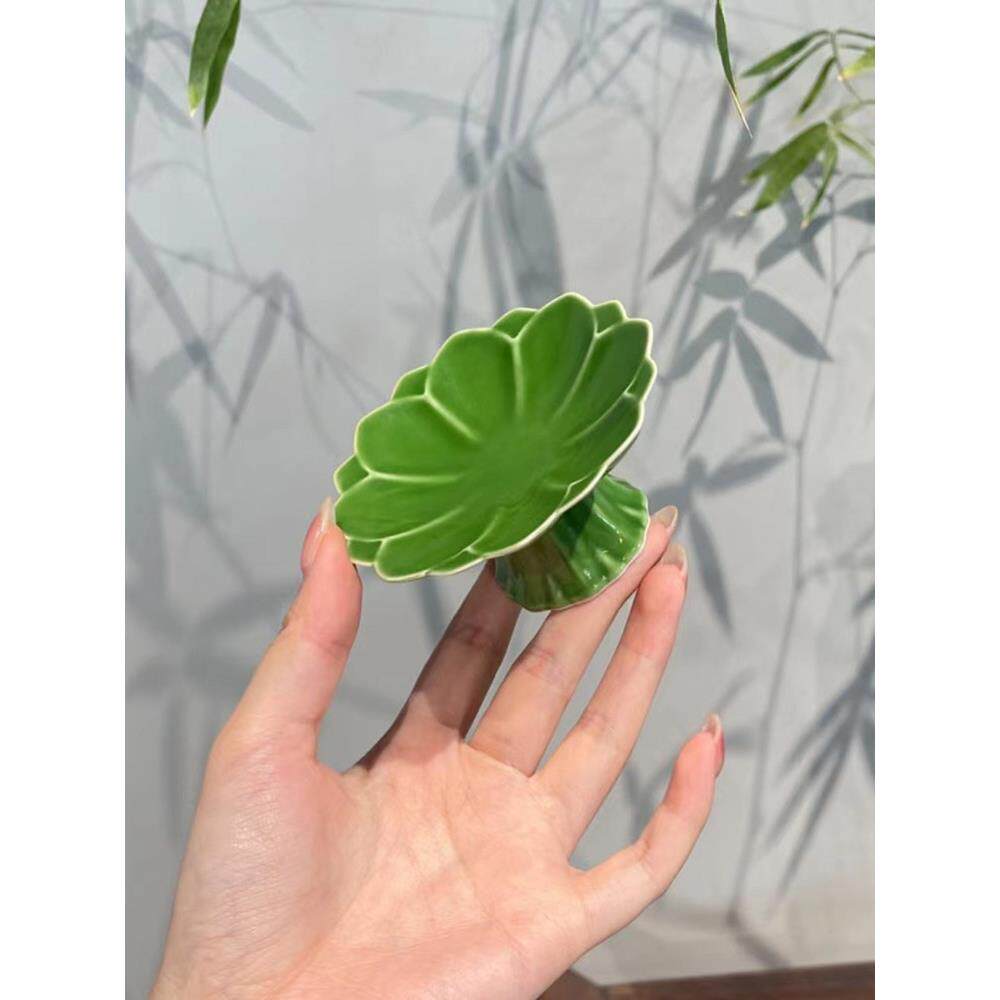 惊蛰 高温烧制莲花瓣高脚点心盘可当壶承茶点盘陶瓷中式果盘盖置