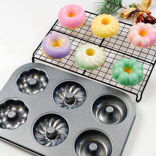 6连三花甜甜圈蛋糕模具卡通蛋糕家用不沾涂层烤盘家用DIY烘焙工具