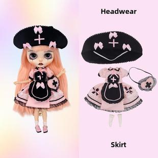 冰Dbs小布娃娃衣服恐怖鬼希望粉红色护士裙子套装 19关节Ob24婴儿