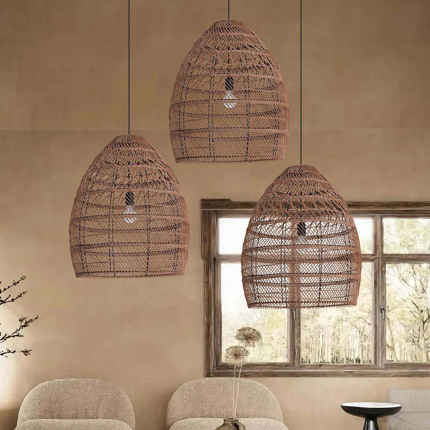 藤编吊灯侘寂风创意编织餐厅田园复古卧室客厅艺术高级感藤艺灯具