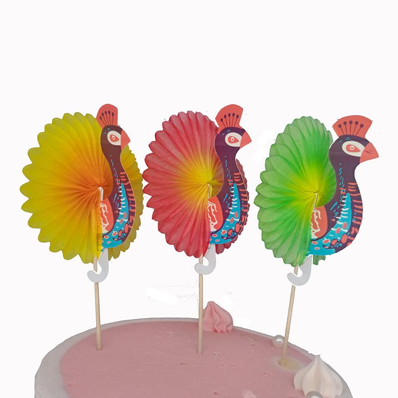 水果签一次性竹签蛋糕插件插牌立体伞签孔雀装饰烘焙用品道具造型