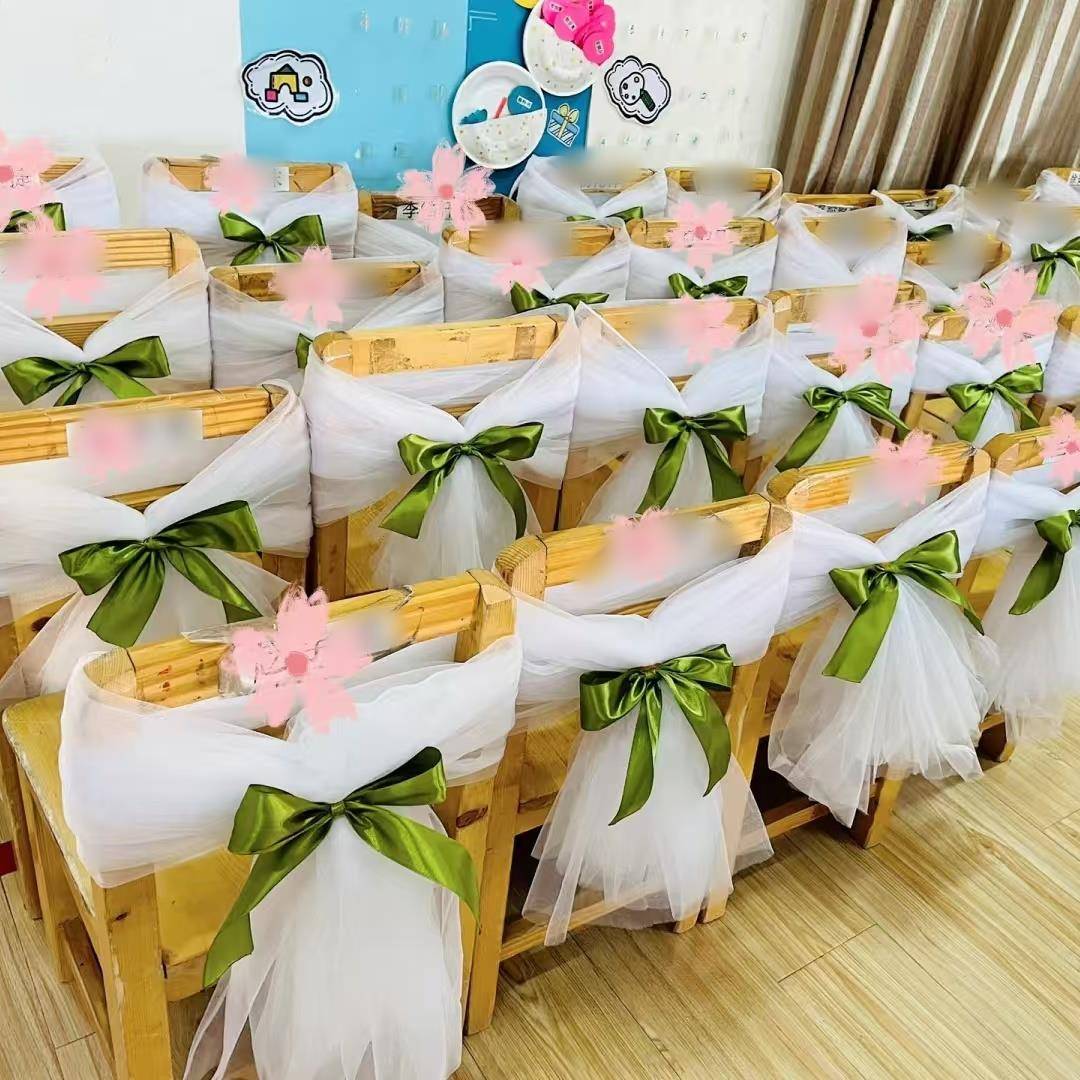 婚庆椅背纱椅子装饰幼儿园小椅子六一毕业开学典礼白色专用纱幔