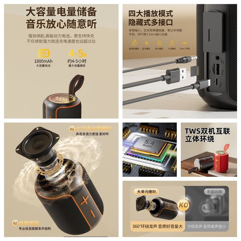 2025新款蓝牙音箱大音量高音质户外便携式无线防水车载超重低音炮,影音电器,无线/蓝牙音箱,淘宝优惠券,粉丝福利购,淘宝优惠卷