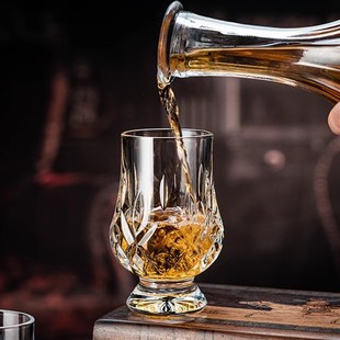 刻花威士忌洋酒杯高级感水晶古典白兰地杯子欧式 星芒酒樽家用套装