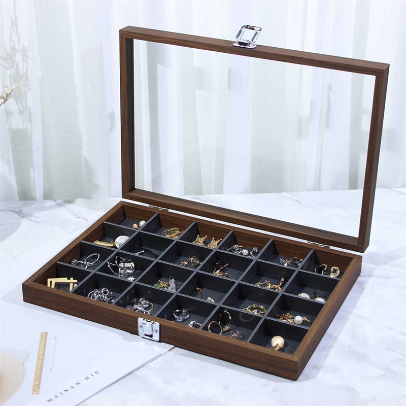新品黑胡桃木纹首饰收纳盒饰品看货盘戒指耳钉耳钉盘手链陈列架子
