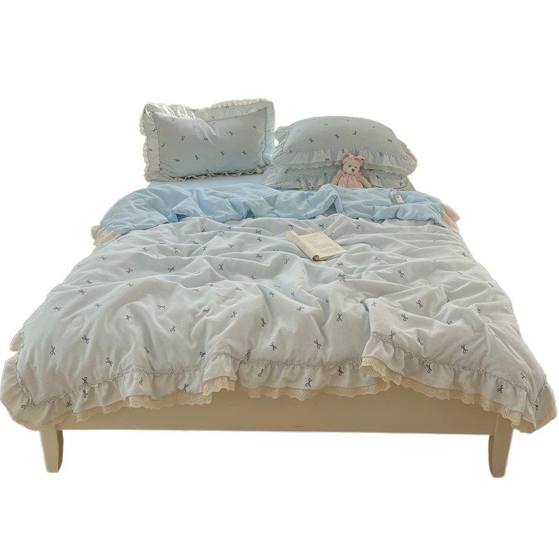 韩式水洗双层纱夏被夏凉被四件套纯棉全棉花边空调被单双人可机洗