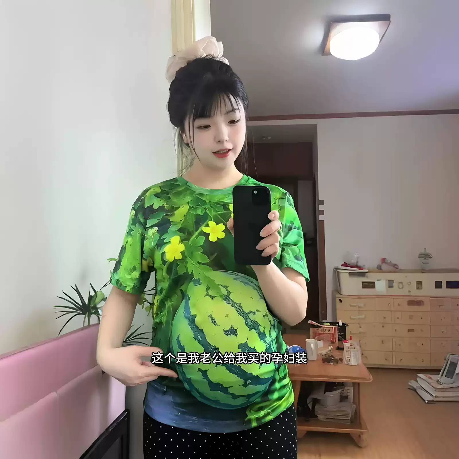 立体西瓜孕妇装3D视觉印花短袖|