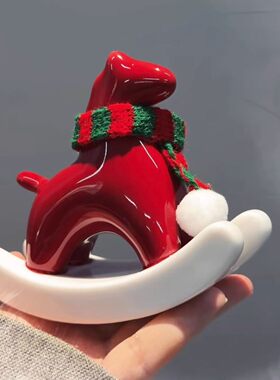 红色小马摆件马年吉祥物本命年桌面装饰品高档精致茶宠陶瓷工艺品