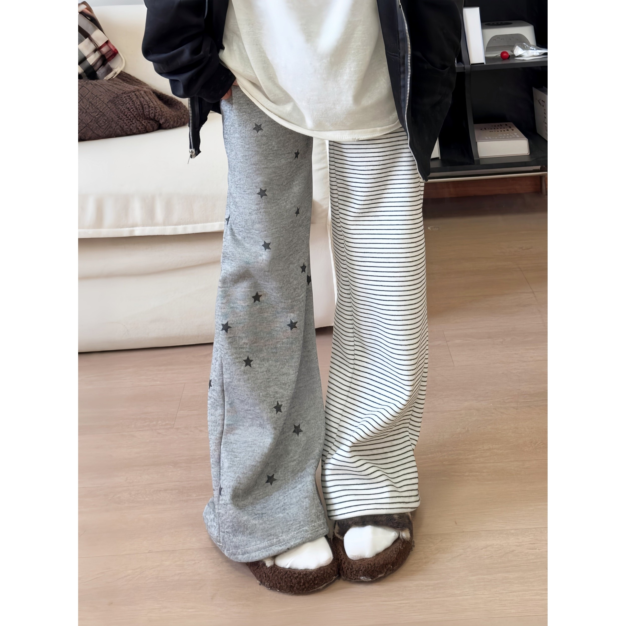 条纹裤子加厚糯米加绒新款垂感慵懒风遛弯裤软糯宽松保暖休闲裤子