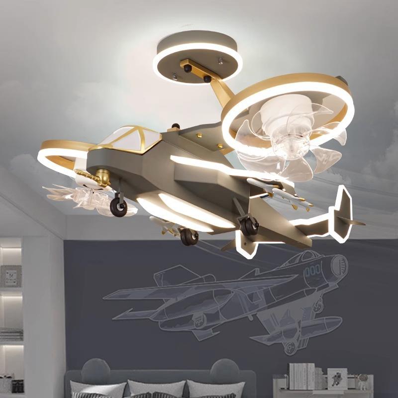 飞机灯儿童房灯男孩摇头风扇灯天猫直升机风扇吊灯卧室吸顶灯