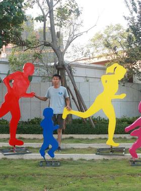 跑步运动人物玻璃钢雕塑剪影几何摆件校园体育馆公园广场小区装饰