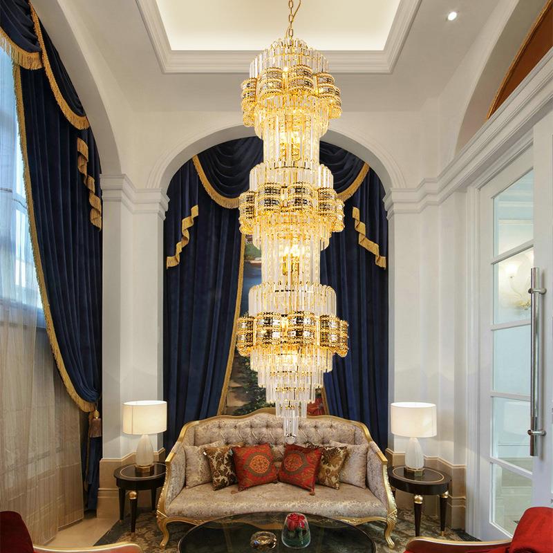 别墅楼梯水晶灯金色客厅灯具大气创意吊灯餐厅灯过道大堂酒店灯饰