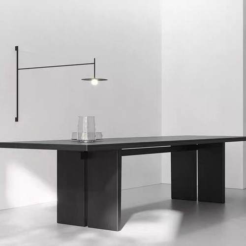 极简实木长条桌简约工业风办公桌黑色原木大板桌现代会议桌工作台