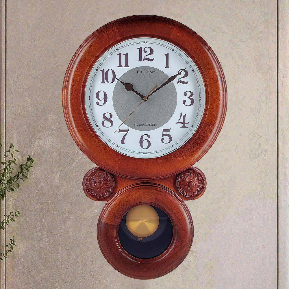 福禄吉祥中式黄杨实木家用客厅书房别墅双圆环形静音壁时计挂钟表